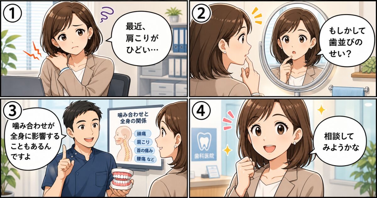 その肩こり、歯並びが悪い影響かも？全身の健康リスクと大人の矯正