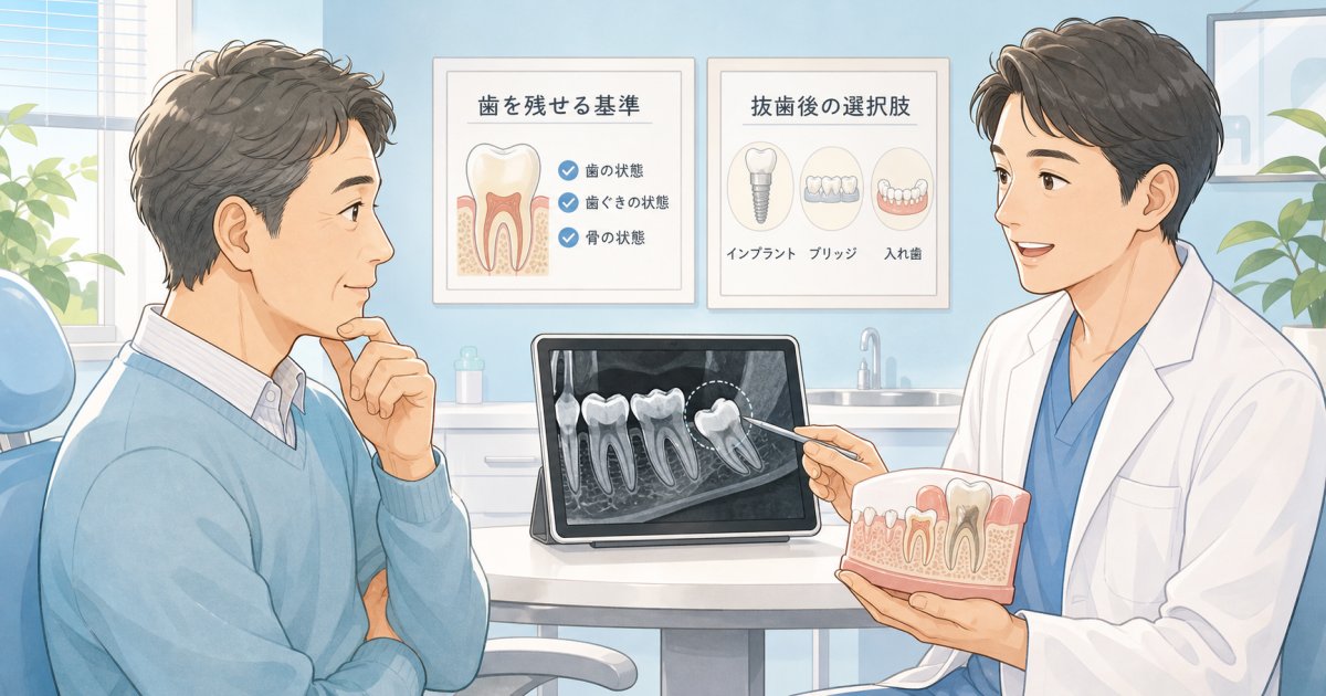 抜歯と言われたら？歯を残せる基準と抜歯後の治療選択肢を解説