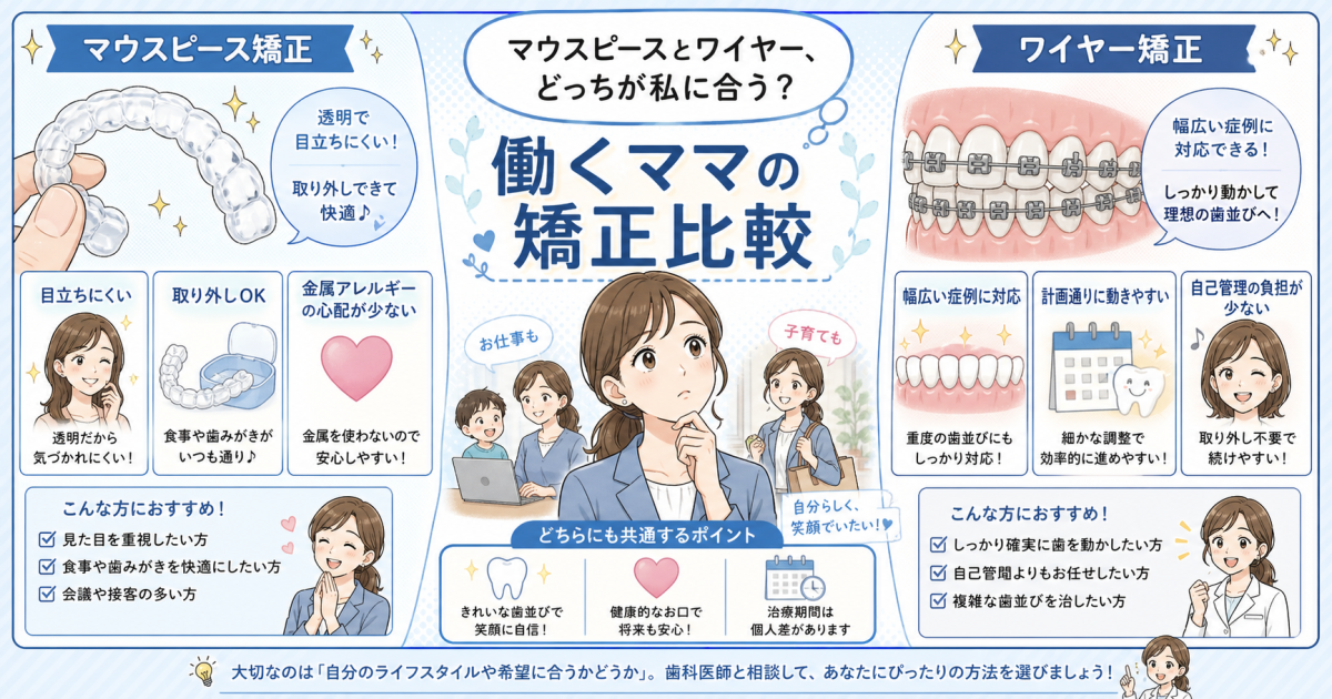 マウスピースとワイヤーどっち?痛みが不安な働くママの矯正比較