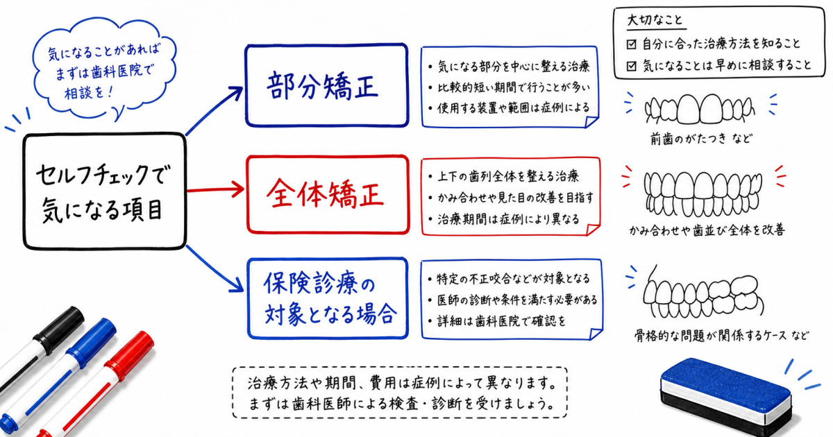 治療の目安と見分け方|部分矯正と全体矯正・保険適用の基準