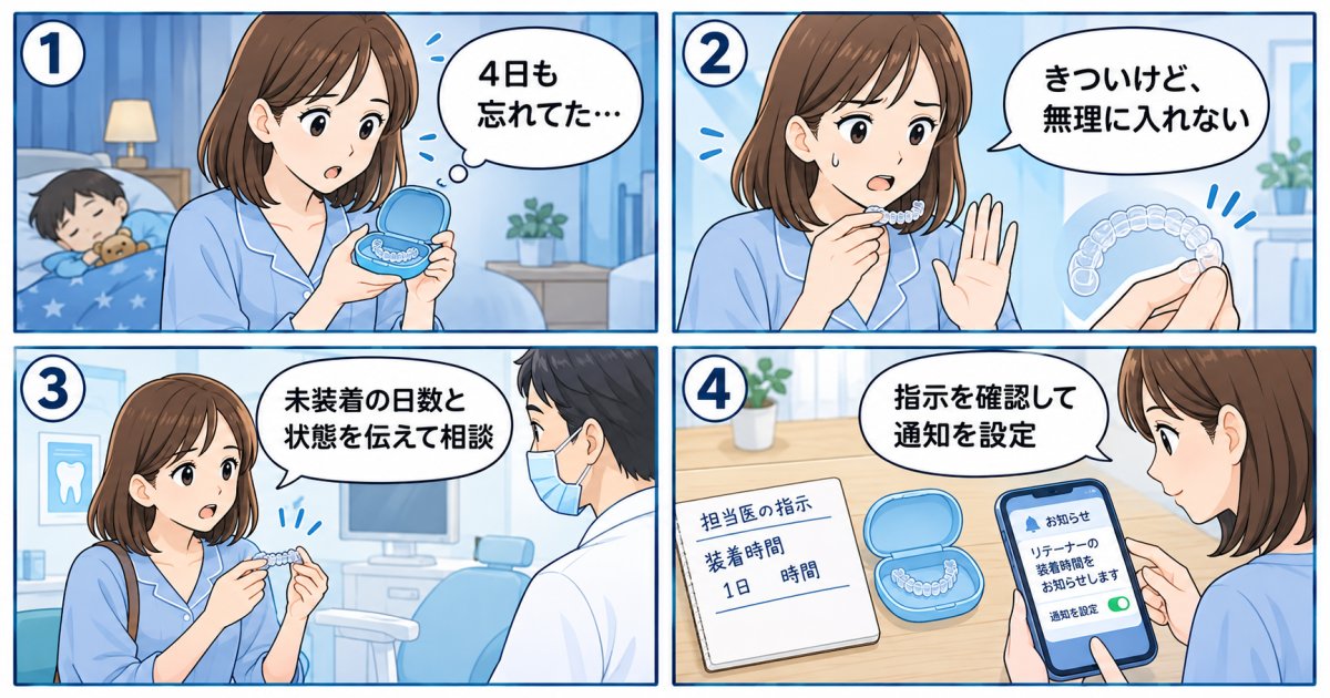 育児でリテーナーを忘れたら？後戻り・きつさと装着時間の相談